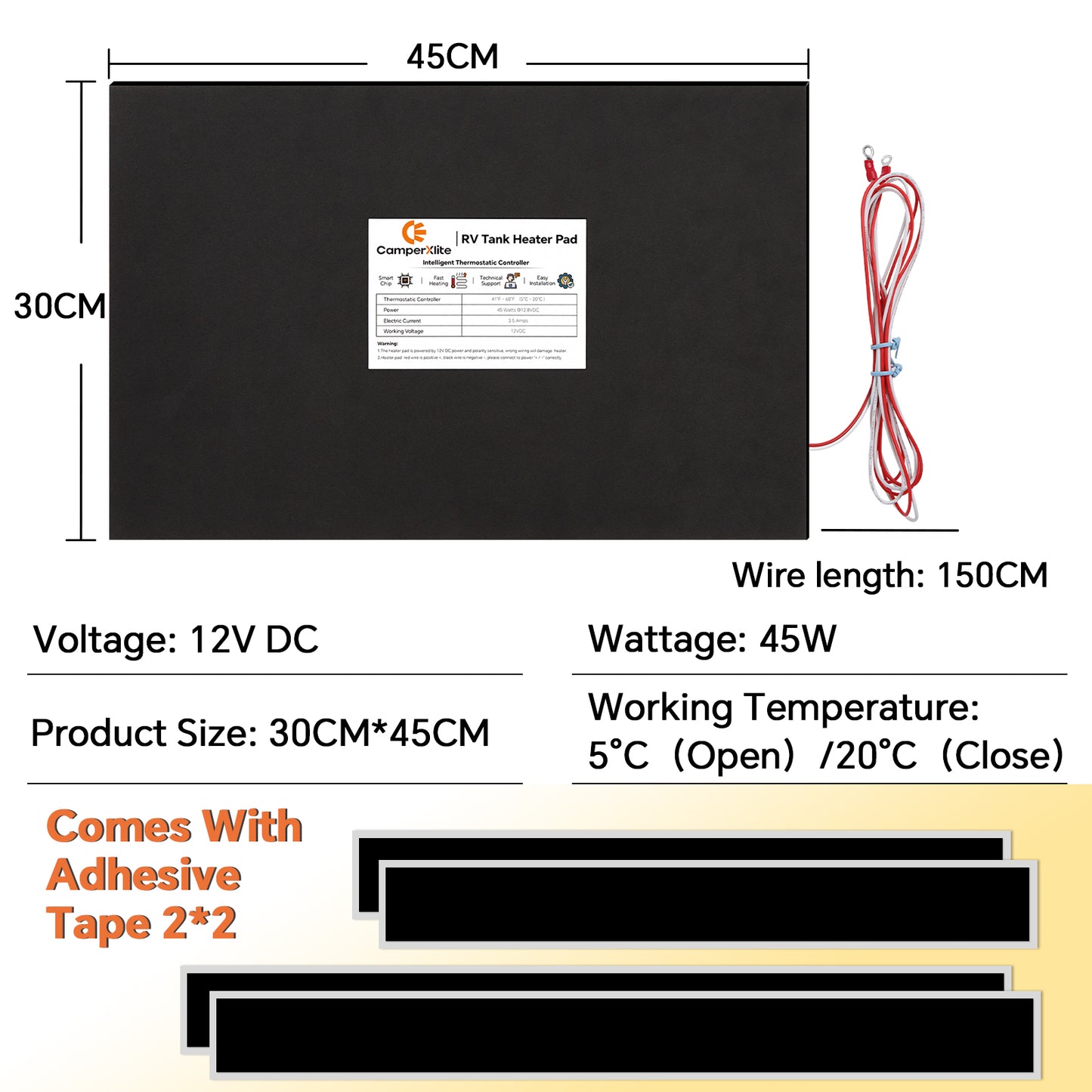 12" x 18" RV Tank Heater Pad with Automatic Thermostat, DC 12V Holding Tank Heater with Larger Heating Module Use with Up to 50 Gallons Fresh Water/Grey Water/Black Water Tank 2 Packs