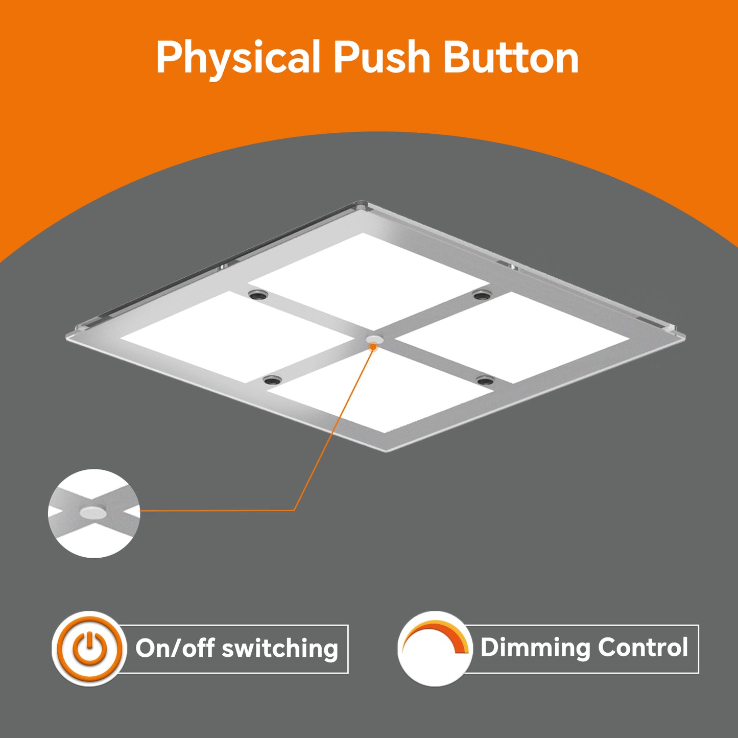 RV LED Ceiling Dome Light, 12V Acrylic Panel Light for Motorhome Boat Interior Lighting, Square 8-1/2" Luxury Mirror Finish, 12W 1100 Lumen, Inbuilt Dimmer Switch, CRI 90+