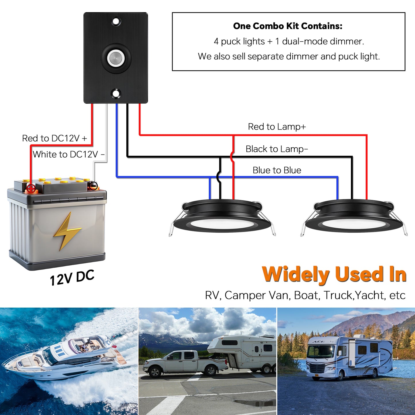 CamperXlite RV 3” Recessed Puck Light Kit, 12V Bi-color LED Downlight Full Aluminum for Boat Camper Van Trailer Motorhome, 3W CRI90+ Dual Color (12V Dimmer included)