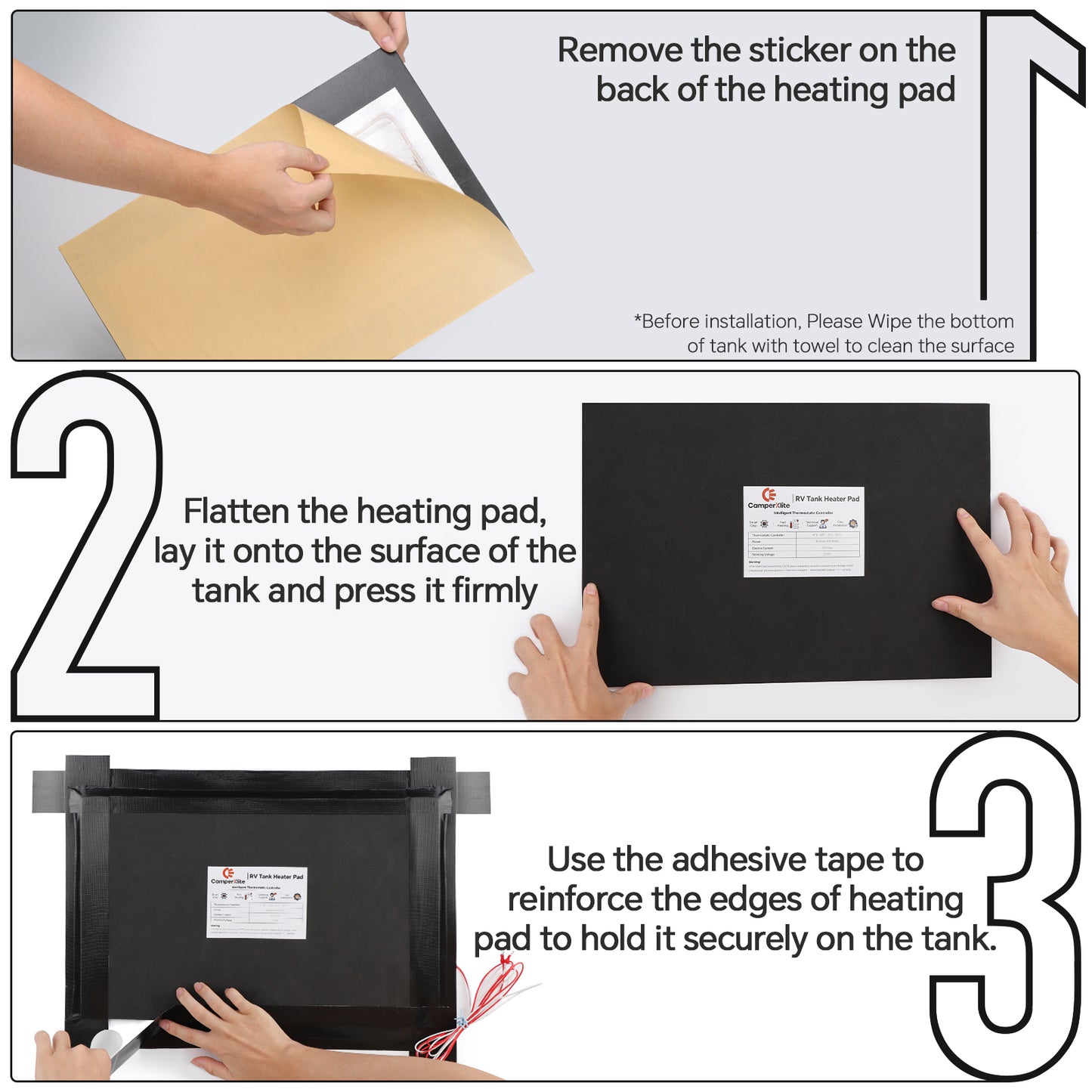 12" x 18" RV Tank Heater Pad with Automatic Thermostat, DC 12V Holding Tank Heater with Larger Heating Module Use with Up to 50 Gallons Fresh Water/Grey Water/Black Water Tank 2 Packs